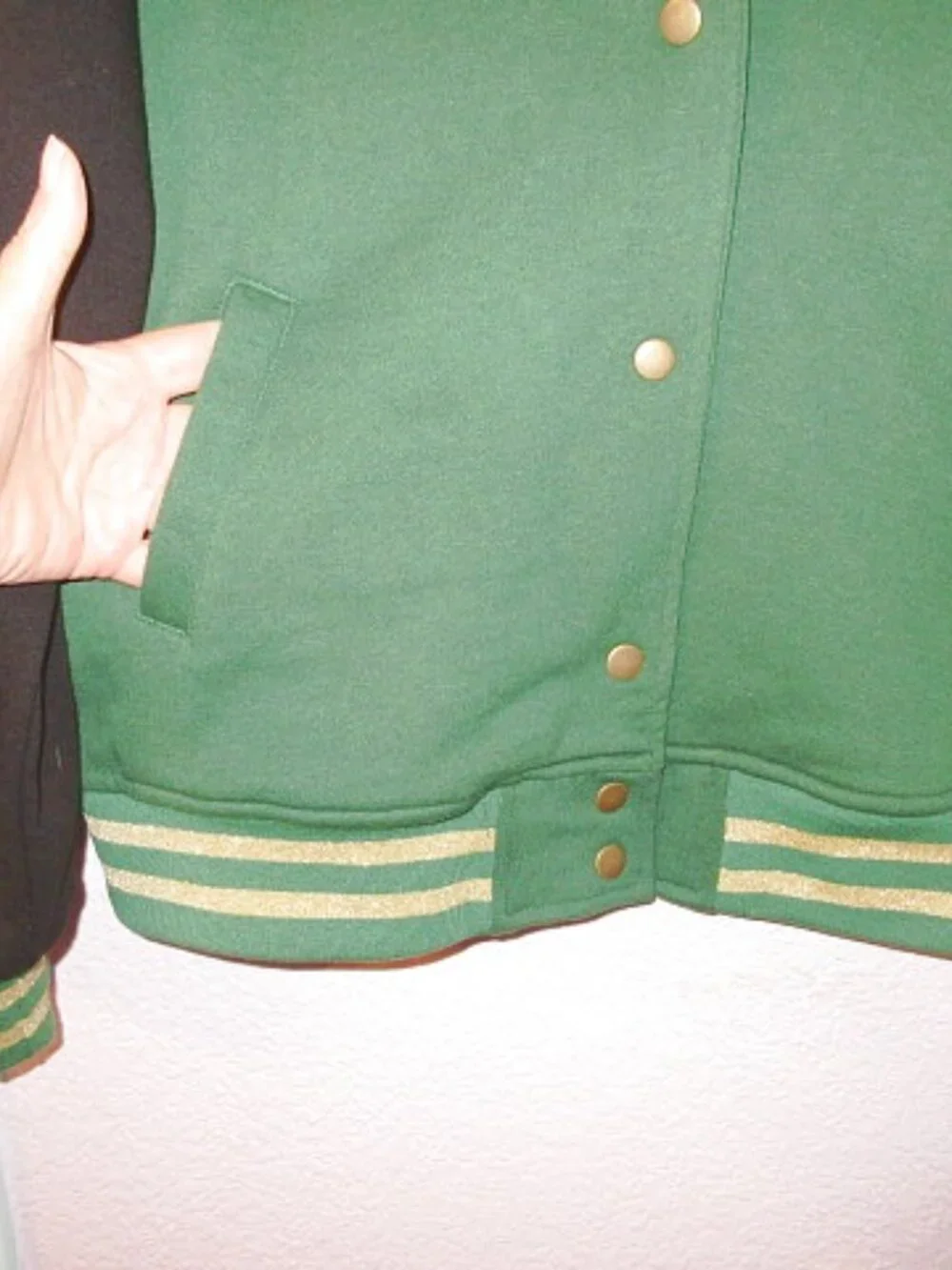 Wicked Emerald City Bomber Jacket Size M Glitter Embroidered Oversized Varsity - Picture 7 of 11